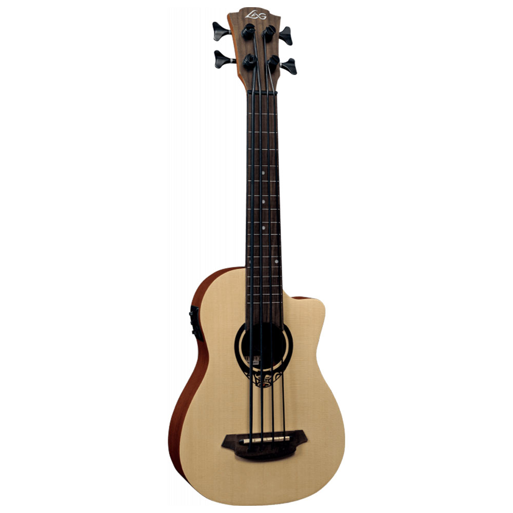 LAG TKB150FCE Tiki Mini Cutaway Natural Elektro Akustik Bas Gitar